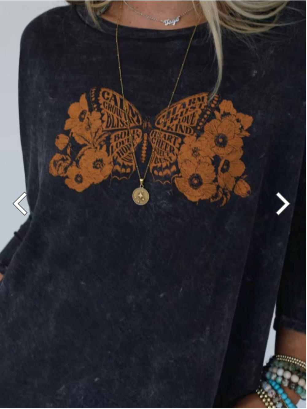Black Long Sleeve Butterfly Graphic Top